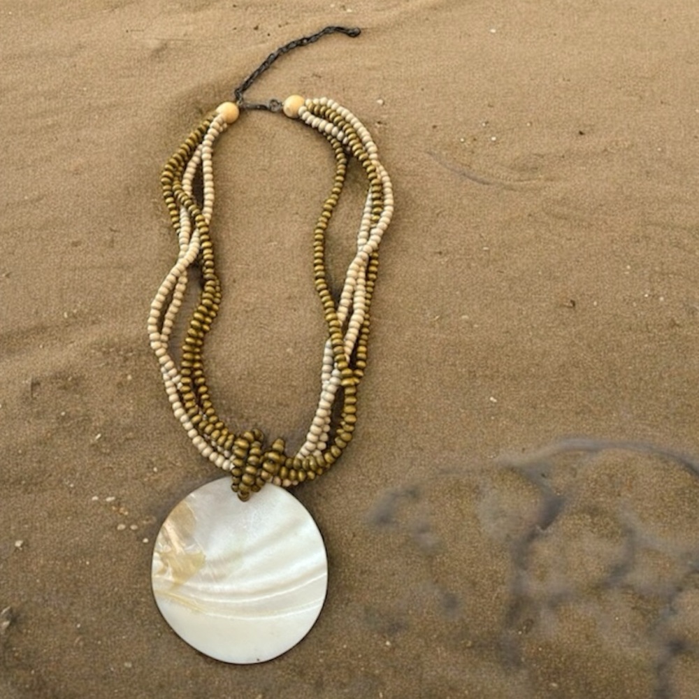 Mother of Pearl Multi Strand Beaded Pendant Necklace